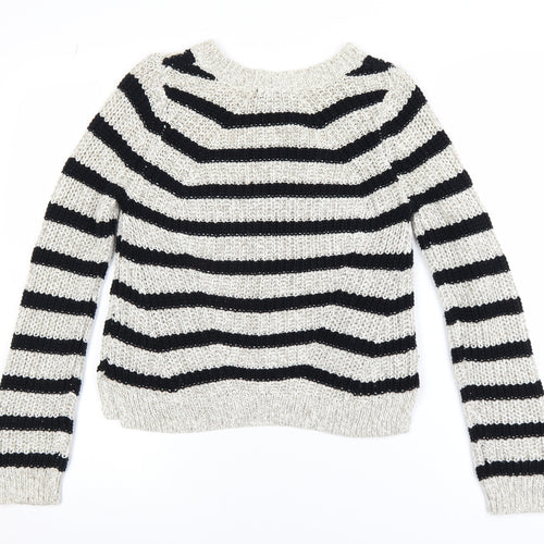 H&M Womens Black & White Striped Knit Jumper XS Classic Crew Neck