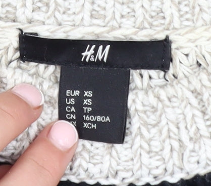 H&M Womens Black & White Striped Knit Jumper XS Classic Crew Neck
