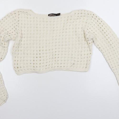 Pink Vanilla Women Ivory Open-Knit Pullover Jumper Size S
