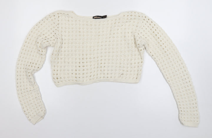 Pink Vanilla Women Ivory Open-Knit Pullover Jumper Size S