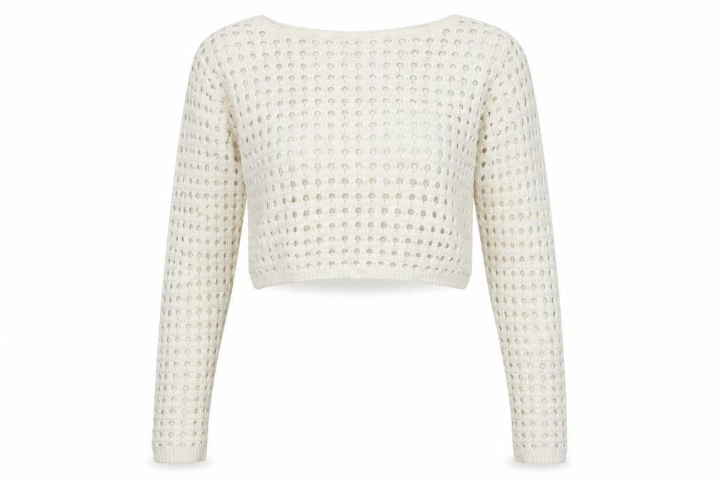 Front view of Pink Vanilla Women Ivory Open-Knit jumper, size S