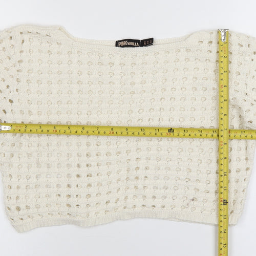 Pink Vanilla Women Ivory Open-Knit Pullover Jumper Size S
