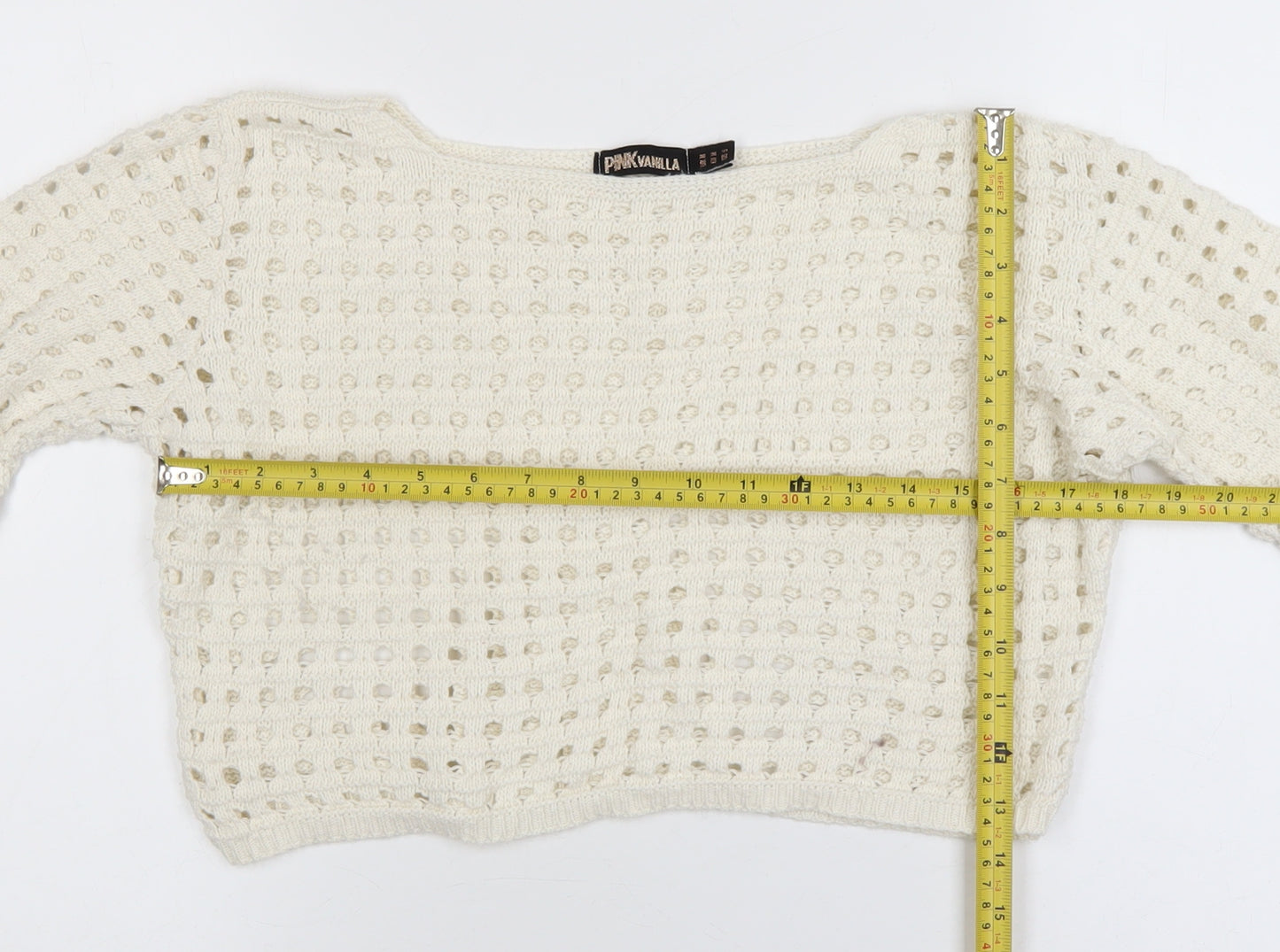 Pink Vanilla Women Ivory Open-Knit Pullover Jumper Size S