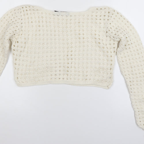Pink Vanilla Women Ivory Open-Knit Pullover Jumper Size S