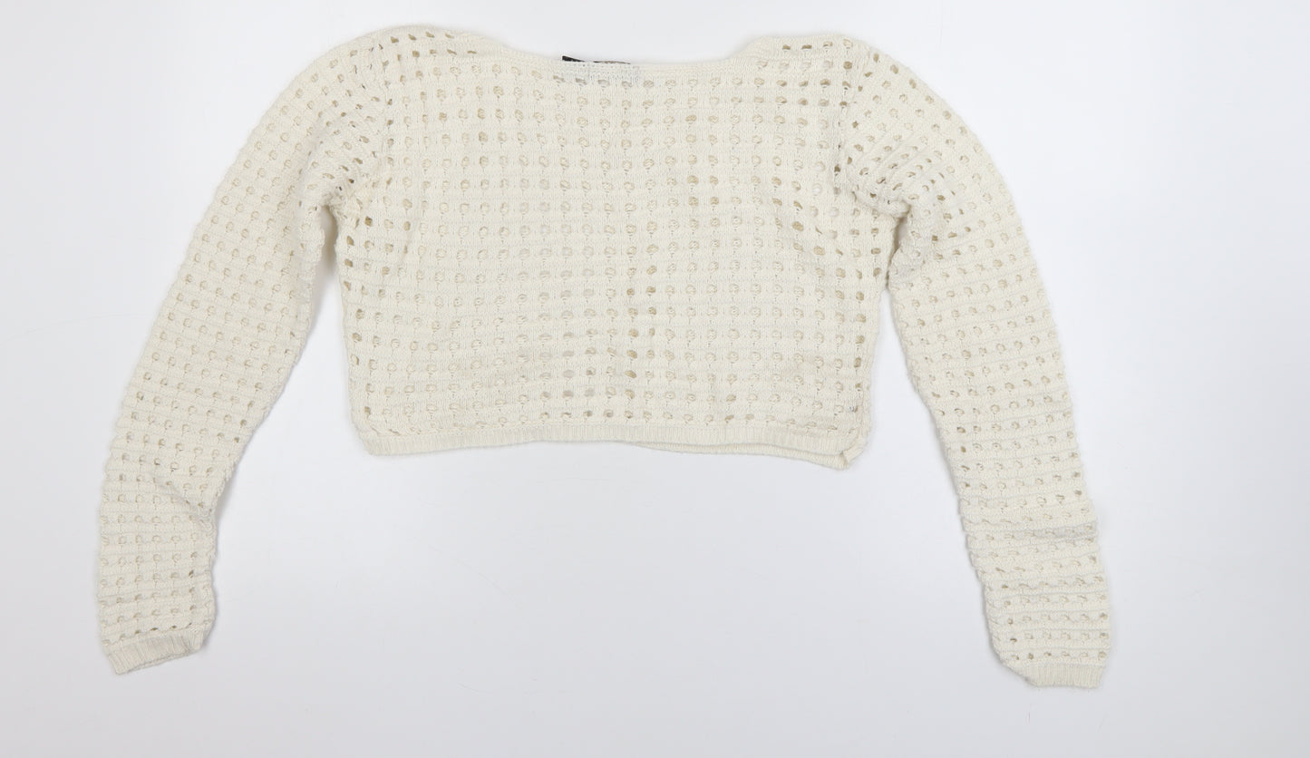 Pink Vanilla Women Ivory Open-Knit Pullover Jumper Size S