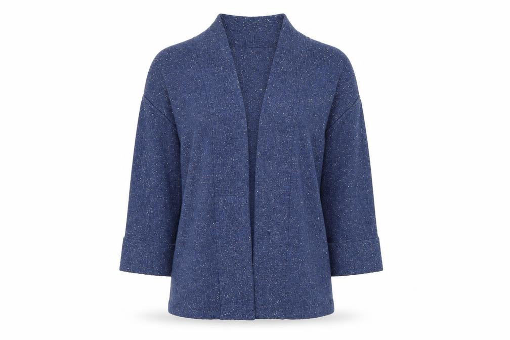 Front view of White Stuff Women Blue Cotton Wool Open Cardigan UK 10