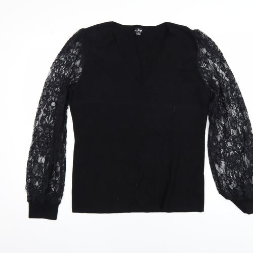 Pour Moi Women's Black Lace Sleeve V-Neck Jumper Size 18