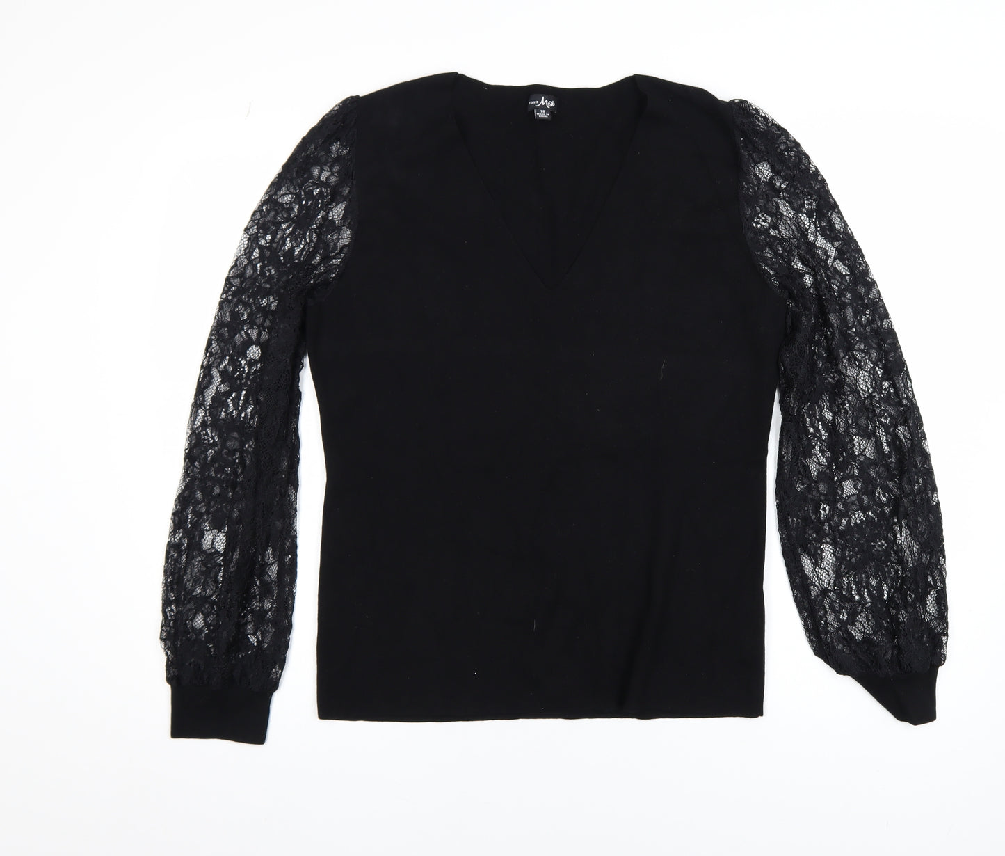 Pour Moi Women's Black Lace Sleeve V-Neck Jumper Size 18