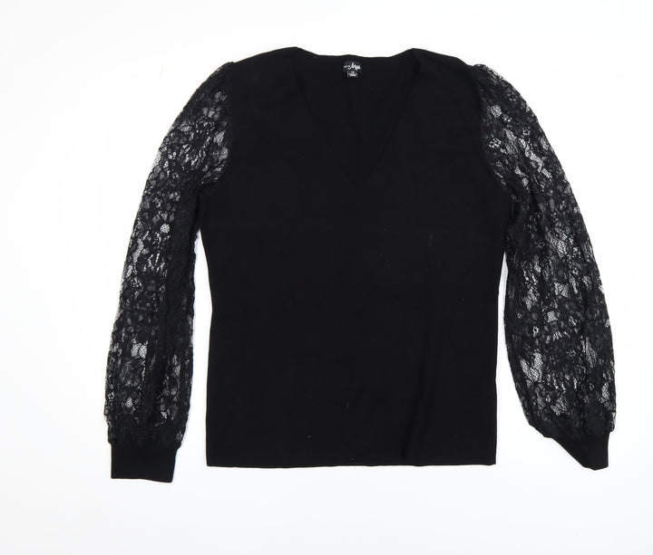 Pour Moi Women's Black Lace Sleeve V-Neck Jumper Size 18