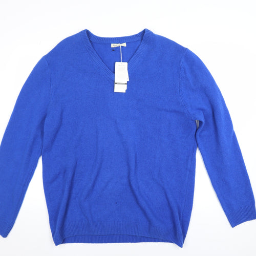WoolOvers Men’s Blue V-Neck Lambswool Jumper L