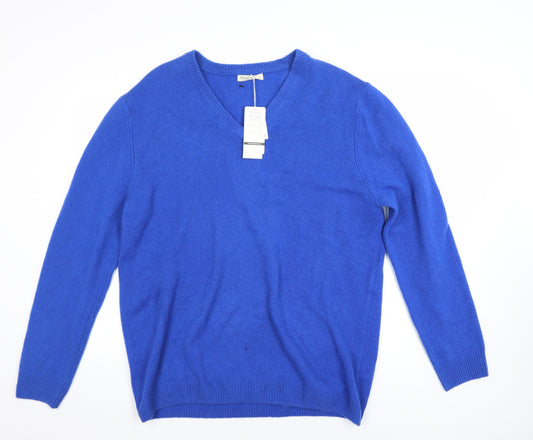WoolOvers Men’s Blue V-Neck Lambswool Jumper L