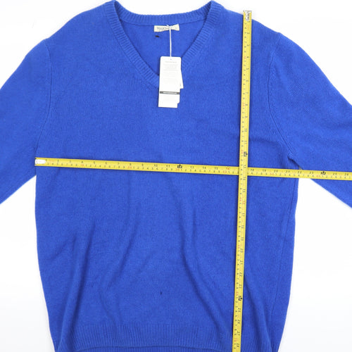 WoolOvers Men’s Blue V-Neck Lambswool Jumper L