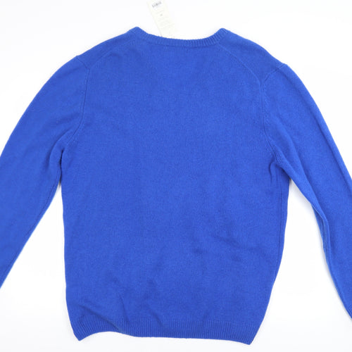 WoolOvers Men’s Blue V-Neck Lambswool Jumper L