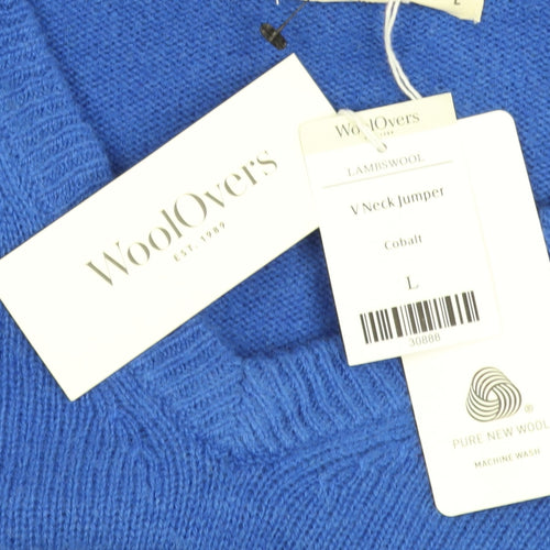 WoolOvers Men’s Blue V-Neck Lambswool Jumper L