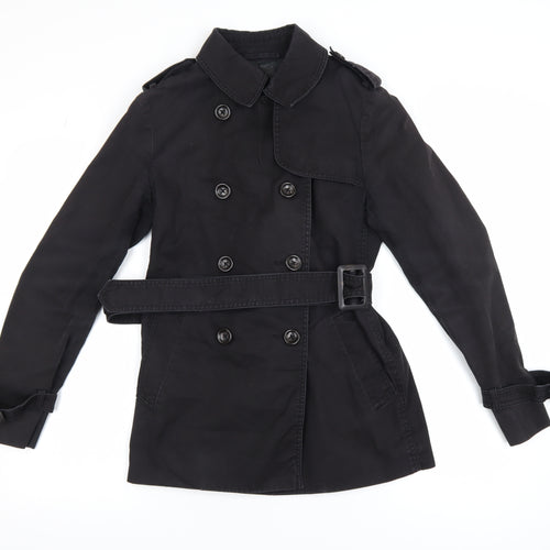Uniqlo Women's Black XS Trench Coat Belted Cotton Blend Classic