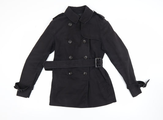 Uniqlo Women's Black XS Trench Coat Belted Cotton Blend Classic