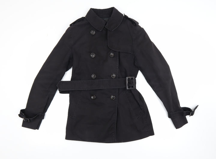 Uniqlo Women's Black XS Trench Coat Belted Cotton Blend Classic