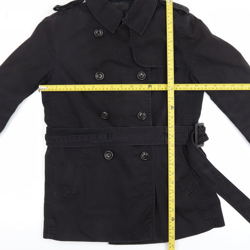 Uniqlo Women's Black XS Trench Coat Belted Cotton Blend Classic