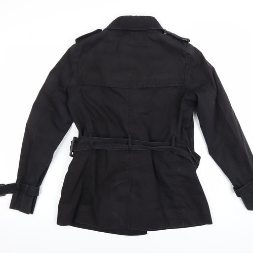 Uniqlo Women's Black XS Trench Coat Belted Cotton Blend Classic