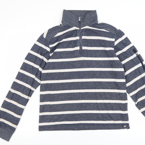Marks and Spencer Blue Harbour Men's Blue Striped Quarter Zip Sweatshirt S