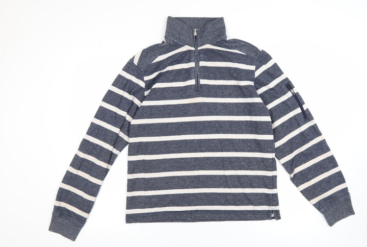 Marks and Spencer Blue Harbour Men's Blue Striped Quarter Zip Sweatshirt S