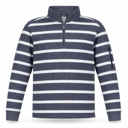 Marks and Spencer Blue Harbour Men's Blue Striped Quarter Zip Sweatshirt S