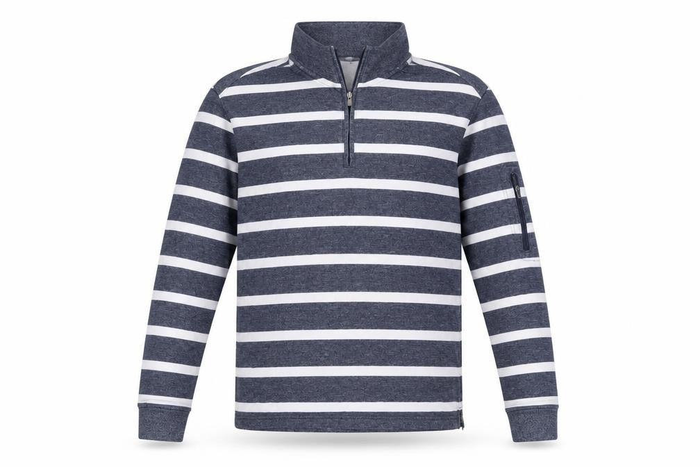 Marks and Spencer Blue Harbour Men's Blue Striped Quarter Zip Sweatshirt S