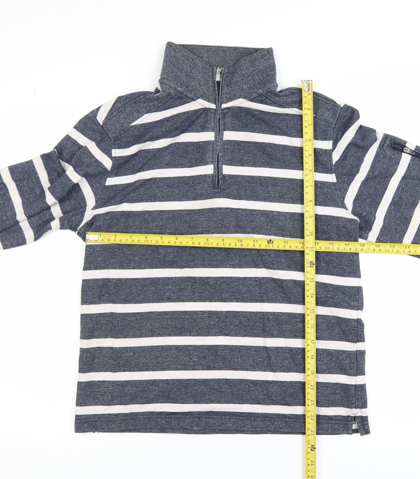 Marks and Spencer Blue Harbour Men's Blue Striped Quarter Zip Sweatshirt S