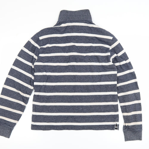 Marks and Spencer Blue Harbour Men's Blue Striped Quarter Zip Sweatshirt S