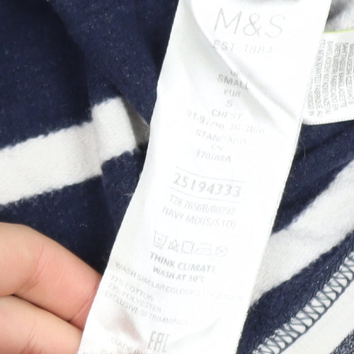 Marks and Spencer Blue Harbour Men's Blue Striped Quarter Zip Sweatshirt S