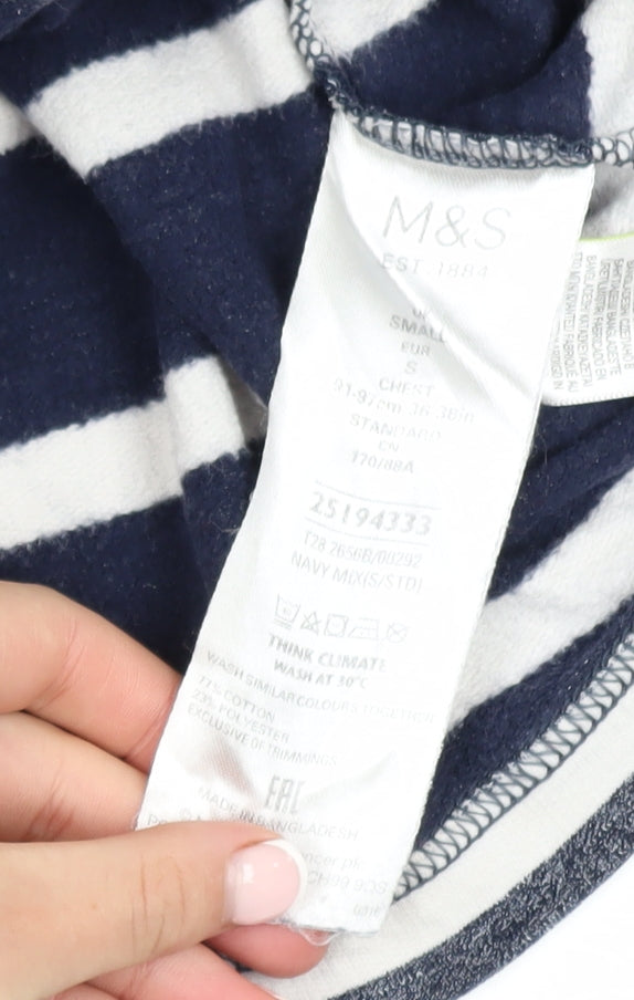 Marks and Spencer Blue Harbour Men's Blue Striped Quarter Zip Sweatshirt S