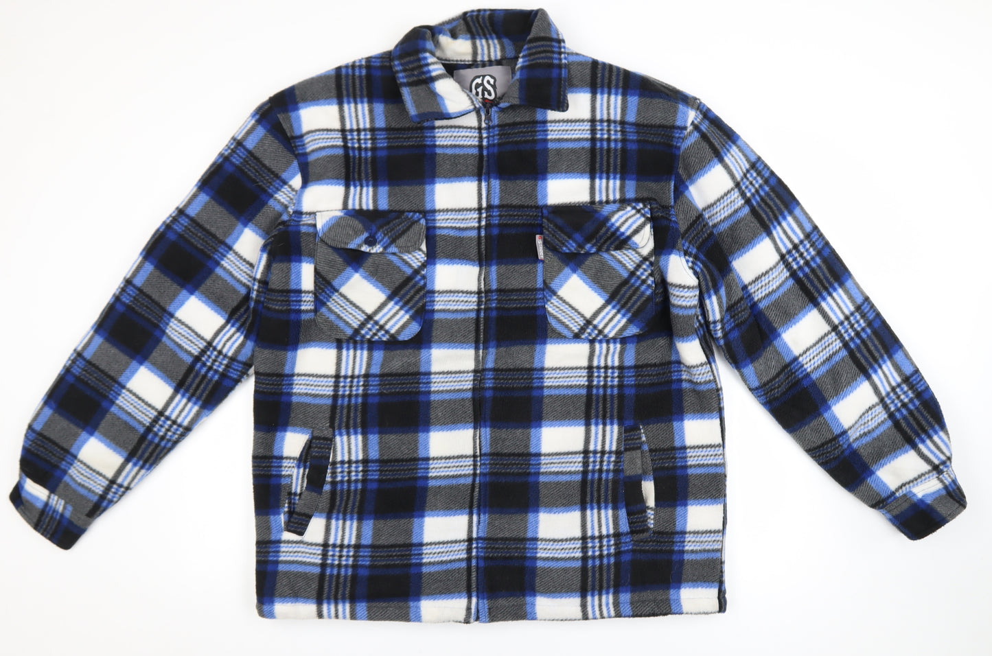 G-Street Men’s Blue Check Fleece Zip Jacket Size M