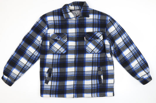 G-Street Men’s Blue Check Fleece Zip Jacket Size M