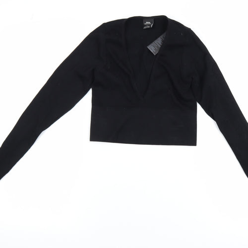 Urban Outfitters Women's Black Cropped V-Neck Long Sleeve Top S