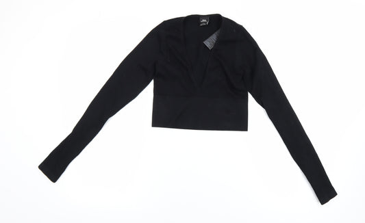 Urban Outfitters Women's Black Cropped V-Neck Long Sleeve Top S