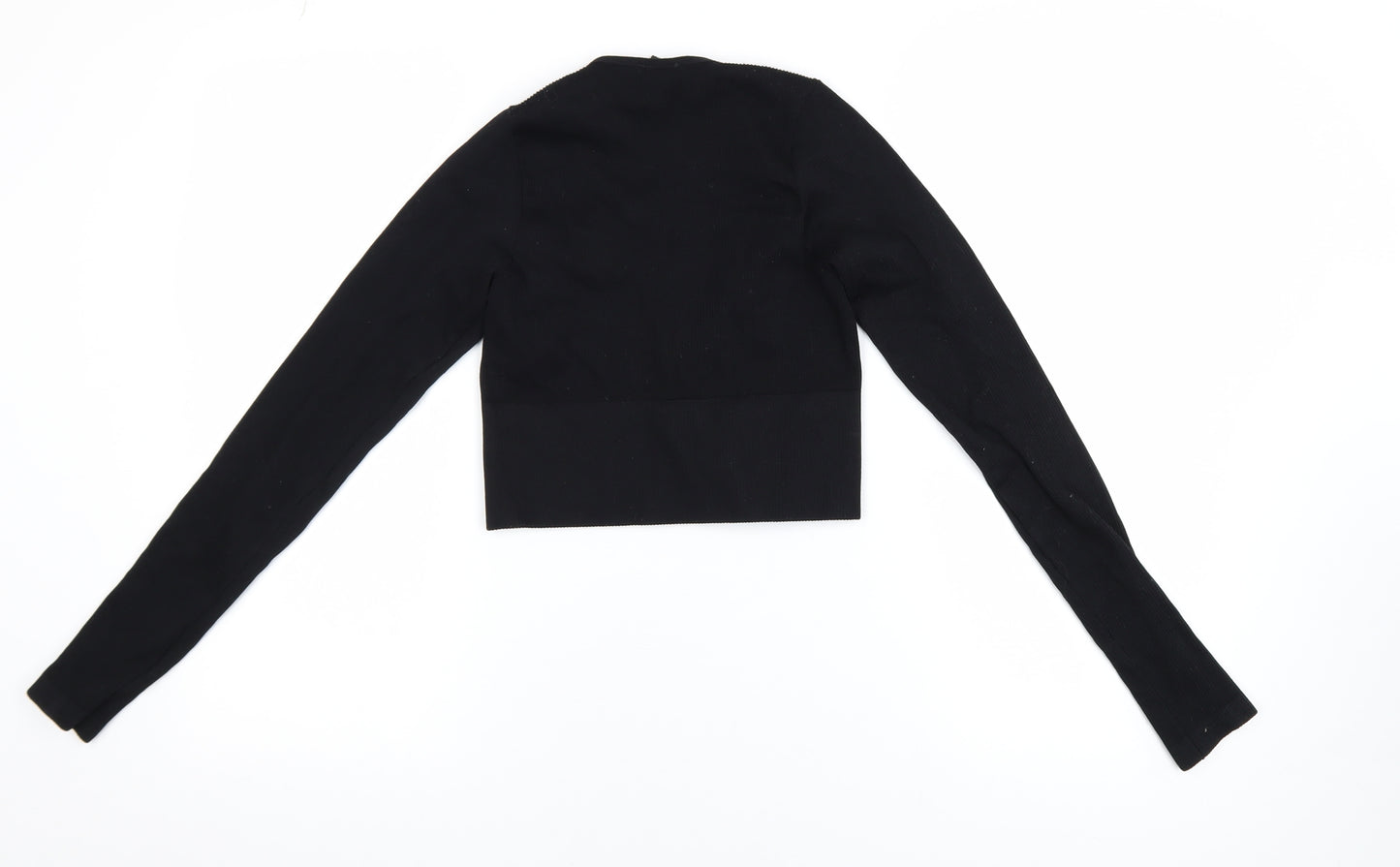 Urban Outfitters Women's Black Cropped V-Neck Long Sleeve Top S