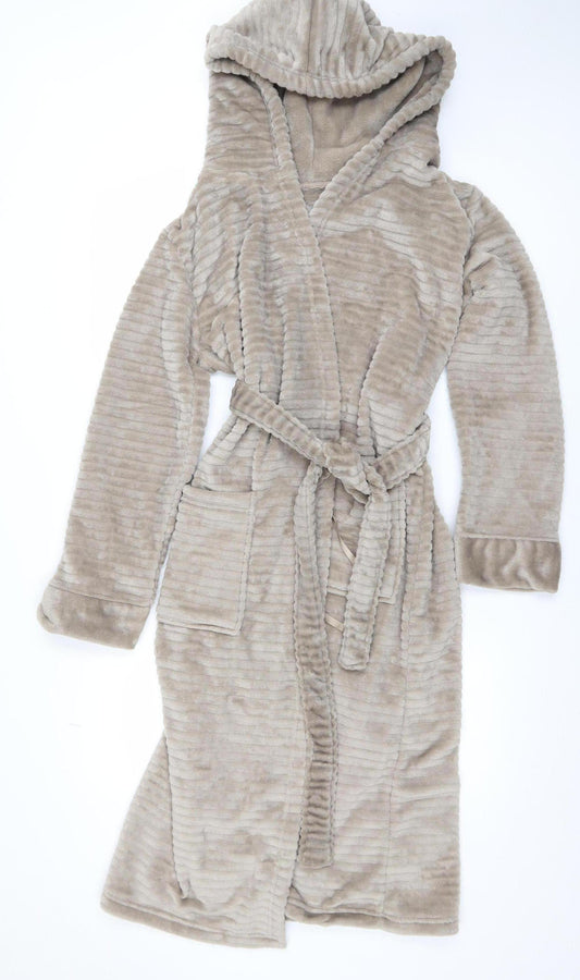 Originals Women Beige Fleece Hooded Robe Size 10-12 Soft Plush Gown
