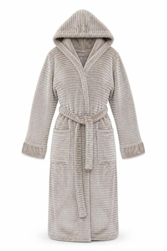 Originals Women Beige Fleece Hooded Robe Size 10-12 Soft Plush Gown