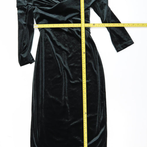 Zara Women Black Velvet Off Shoulder Midi Bodycon Dress Size 8