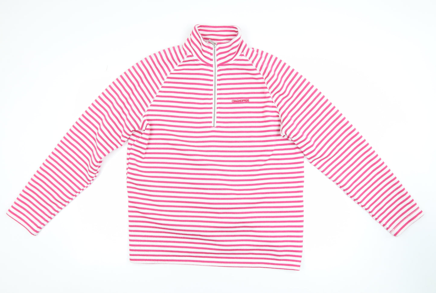 Craghoppers Women's Pink White Stripe 1/2 Zip Fleece Sweatshirt UK 16