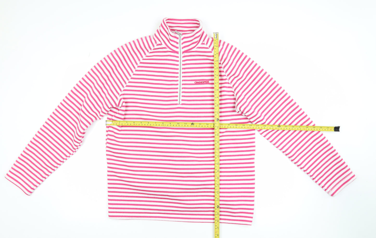 Craghoppers Women's Pink White Stripe 1/2 Zip Fleece Sweatshirt UK 16