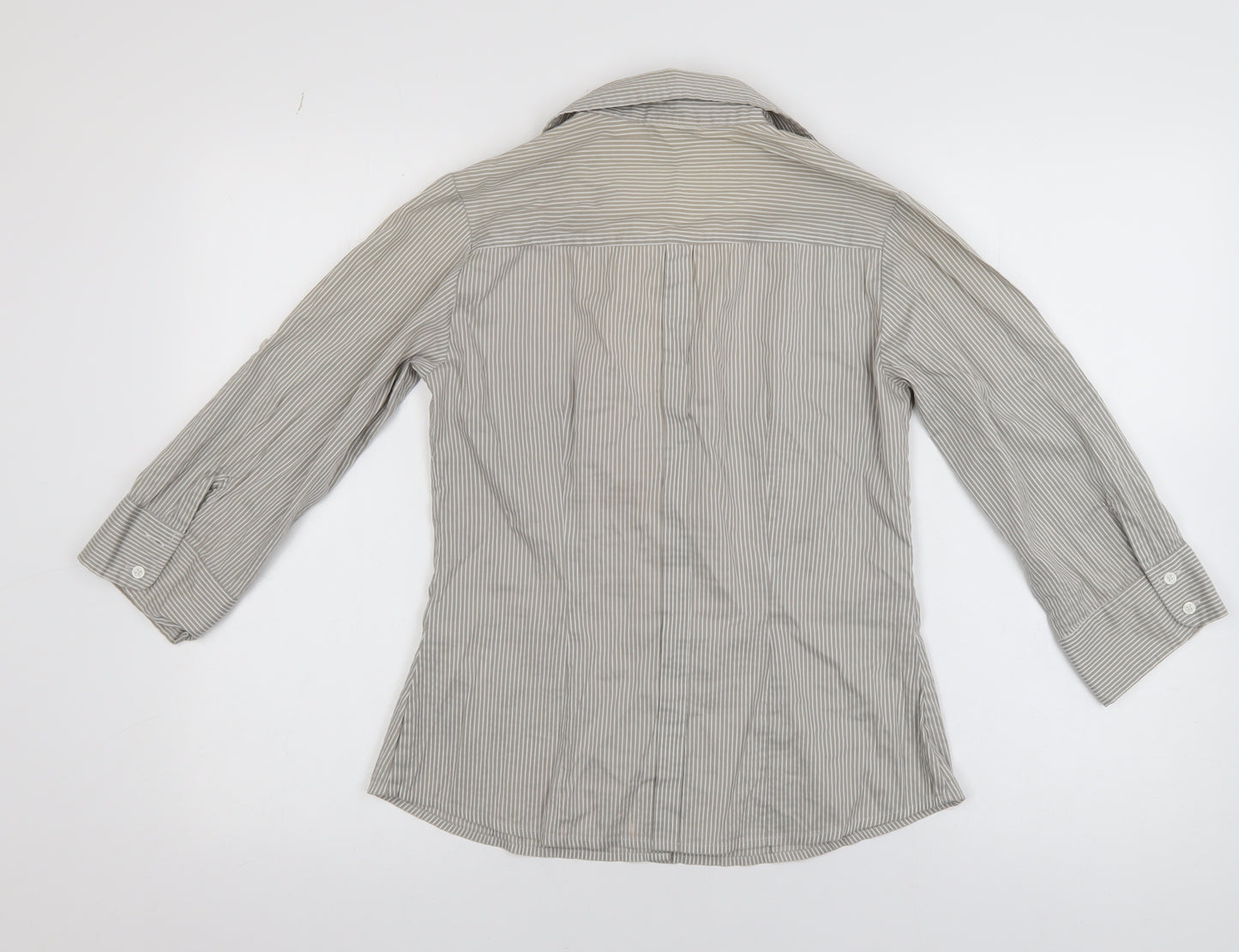 H&M Women Grey Striped 3/4 Sleeve Collared Button-Up Shirt Size 8