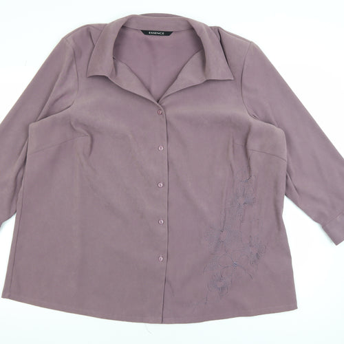 Essence Womens Purple 3/4 Sleeve Collared Blouse Size 24