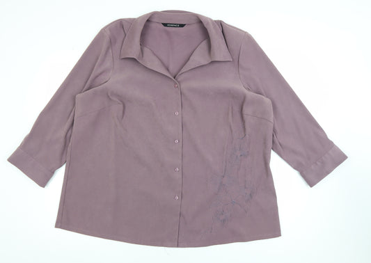 Essence Womens Purple 3/4 Sleeve Collared Blouse Size 24
