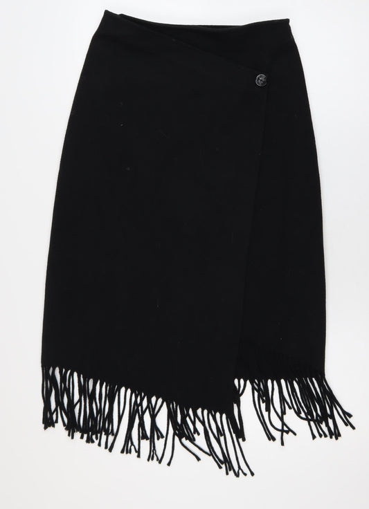 Marks and Spencer Women Black Wool Blend Petite Wrap Skirt Size 8