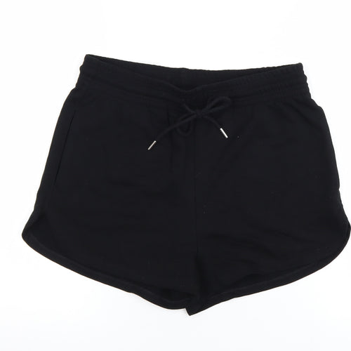 H&M Women Black Sweat Shorts Size 12 Drawstring Cotton Blend