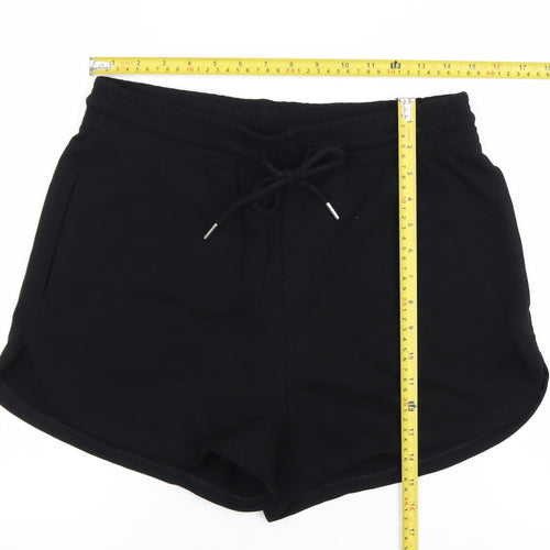 H&M Women Black Sweat Shorts Size 12 Drawstring Cotton Blend
