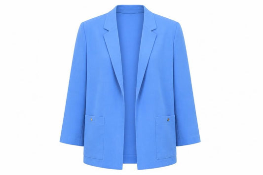Front view of Eastex Women’s Blue Wool Blend Lined Blazer Jacket, size UK 14
