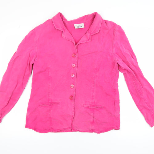 Aria Womens Pink Lyocell Collared Button Blouse Size 14