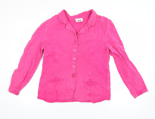 Aria Womens Pink Lyocell Collared Button Blouse Size 14